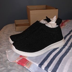 NWT AB Sport  Black Jeweled Slip On Sneakers